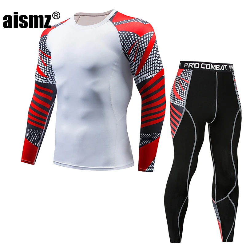Aismz Top quality new thermal underwear men underwear sets compression fleece sweat quick drying thermo underwear men clothing long john shirts Long Johns
