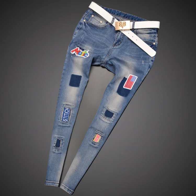 952 2015 American flags Patchwork jeans pants women denim jeans push up