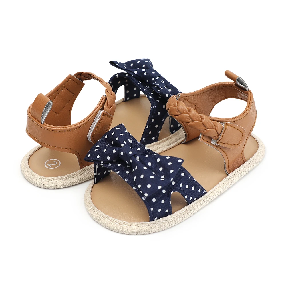 

Newborn Kid Baby Girl Shoes Summer Sandals Polka Dot Bow Baby Toddler Canvas Soft Hook & Loop Footwear Crib Shoes