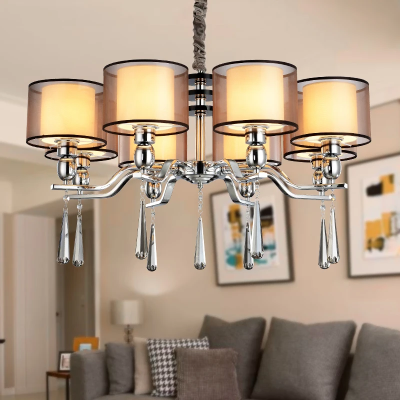 Modern Crystal Chandelier Lighting Fixture Exquisite Fabric Shade 3/4/6/8/12 Heads Chrome Chandeliers Lustre Cristal Lamp Avize Modern Crystal Chandelier Lighting Fixture Exquisite Fabric Shade 3/4/6/8/12 Heads Chrome Chandeliers Lustre Cristal Lamp Avize