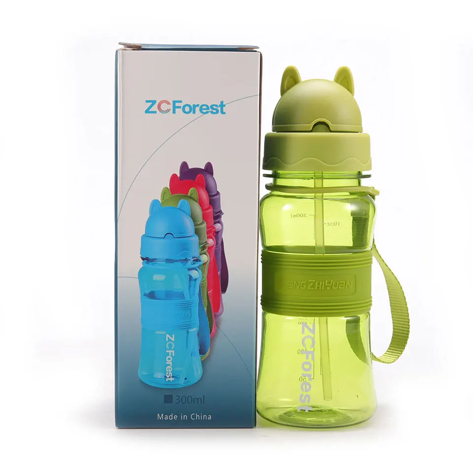 300 мл BPA бесплатно, Спортивная бутылка для воды для детей, бутылка для воды с соломинкой, Экологичная, Тритан, детские бутылочки для детей ZCForest
