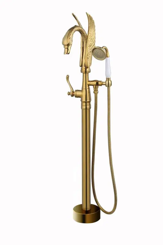 

Free standing gold clour Floor standing Mounted swan Bath Tub shower Filler Faucet Handshower