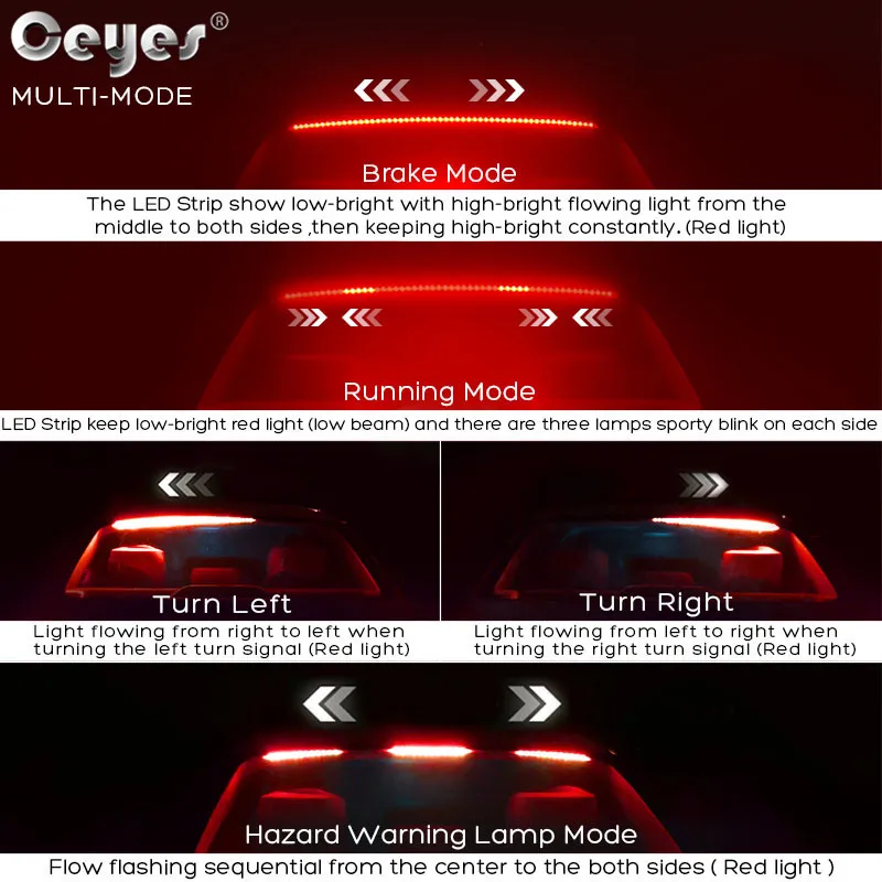 Ceyes 1000mm Auto High Mount Brake Stop Lights Accessories Car Styling High Additional Brake Lamp Warning Turn Signal LED Strips Ceyes 1000mm Auto High Mount Brake Stop Lights Accessories Car Styling High Additional Brake Lamp Warning Turn Signal LED Strips