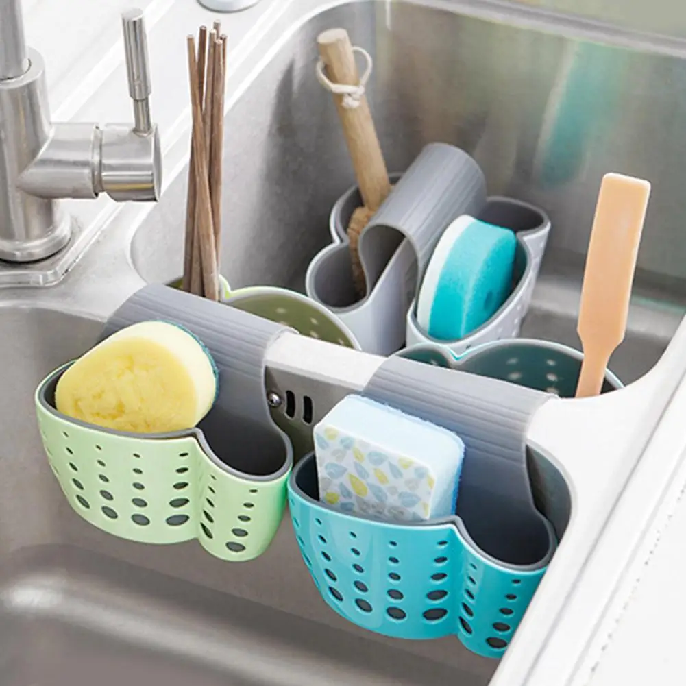 Kitchen Sink Hanging Strainer Storage Bag Sponge Towel Rack Clean Brush