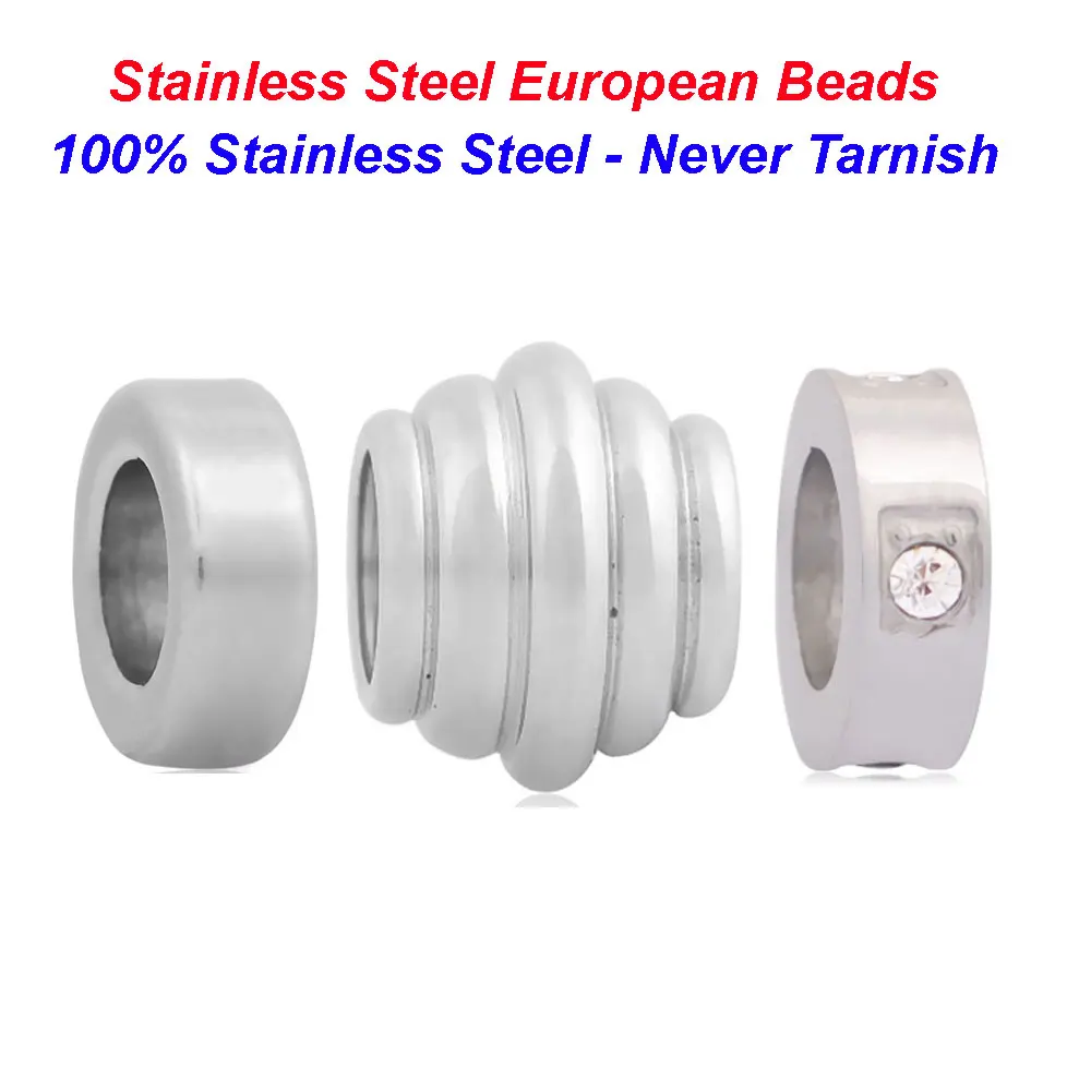 

5pcs/lot Stainless Steel Big Hole European Spacer Beads Vnistar European Bracelet Spacer Accessory