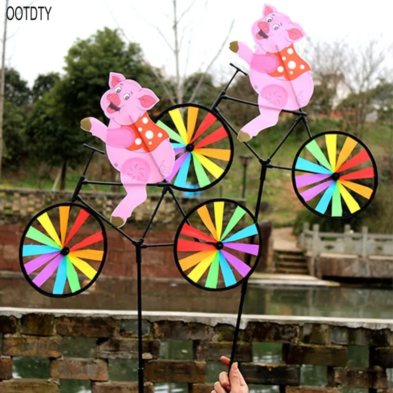 Cute 3D Animal pig on Bike Windmill Whirligig Garden Lawn Yard Decor Wind Spinner Cute 3D Animal pig on Bike Windmill Whirligig Garden Lawn Yard Decor Wind Spinner