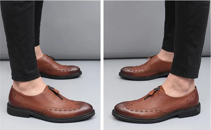Деловая обувь на плоской подошве с перфорацией «bullock» обувь без шнуровки универсальные модельные туфли с круглым носком Повседневная Осенняя мужская обувь