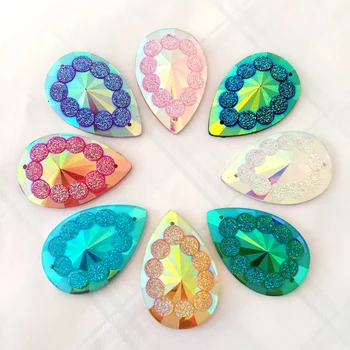 

New-60pcs water drop phone flat back clip thin rhinestone wedding button 2 hole resin hand seam drilling diy resin drill