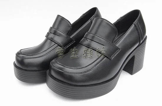 

Japanese School Students Uniform Shoes Uwabaki JK Round Toe Gothic Women Girls Lolita Cosplay Med Heels M01