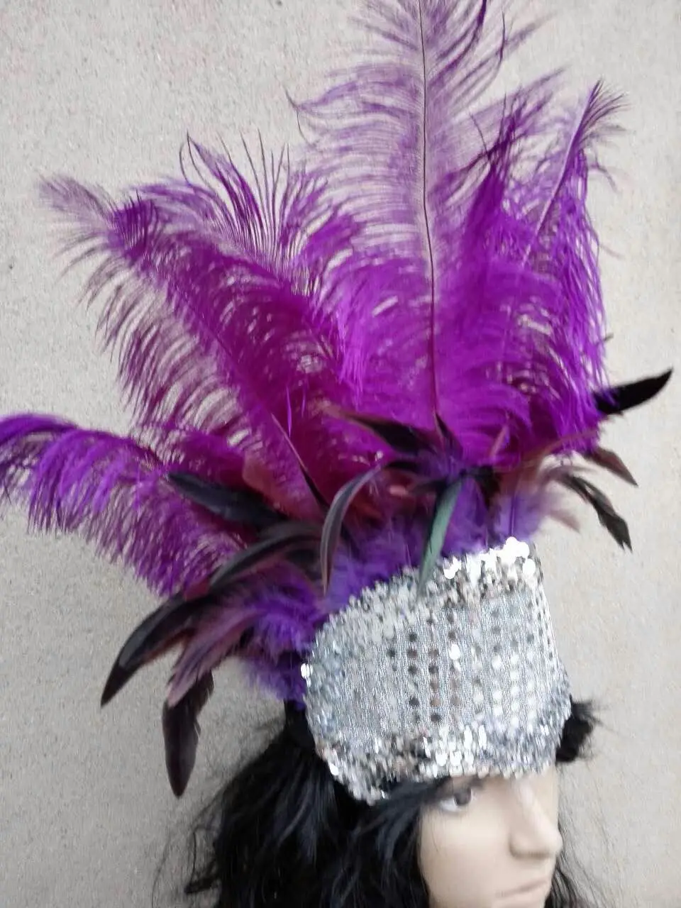 Red Ostrich Feathers /& Pheasant Feathers Sequins Open Face Headdress Show girl
