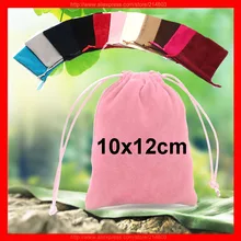 100 шт./лот) Размер 10x12 см Высококачественный розовый бархатный мешок с кулиской подарок с логотипом на заказ