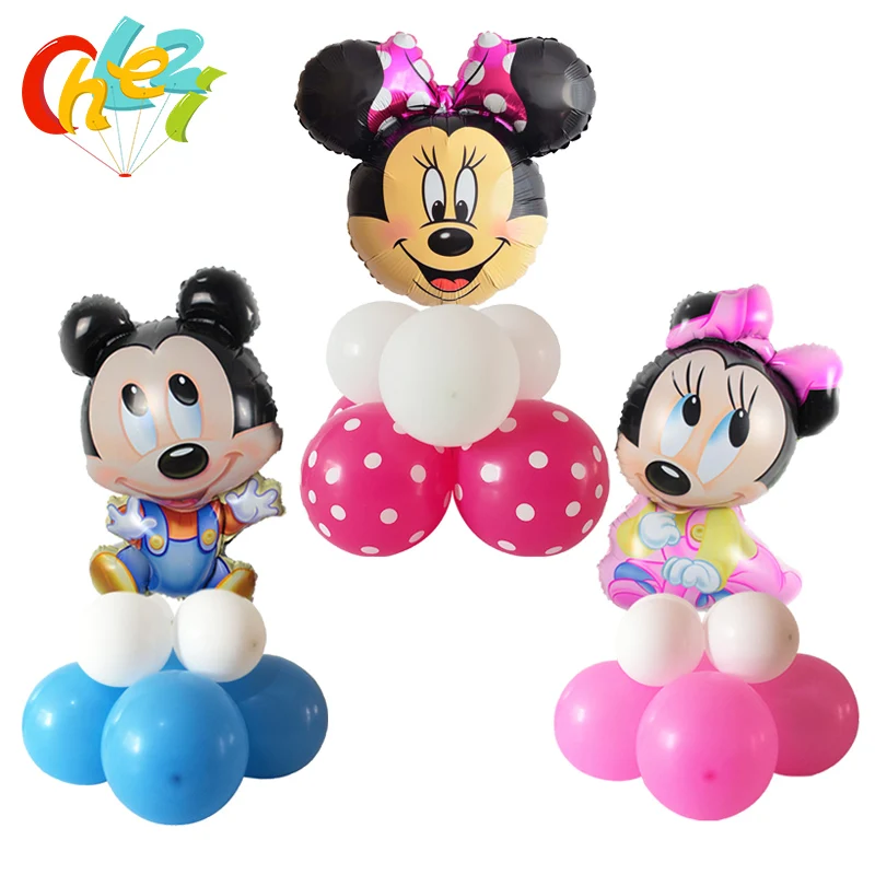 

12pcs/lot Upright Foil balloons Cute Mickey Minnie Mouse baby shower party 10inch latex helium Globos Birthday Party Decoration