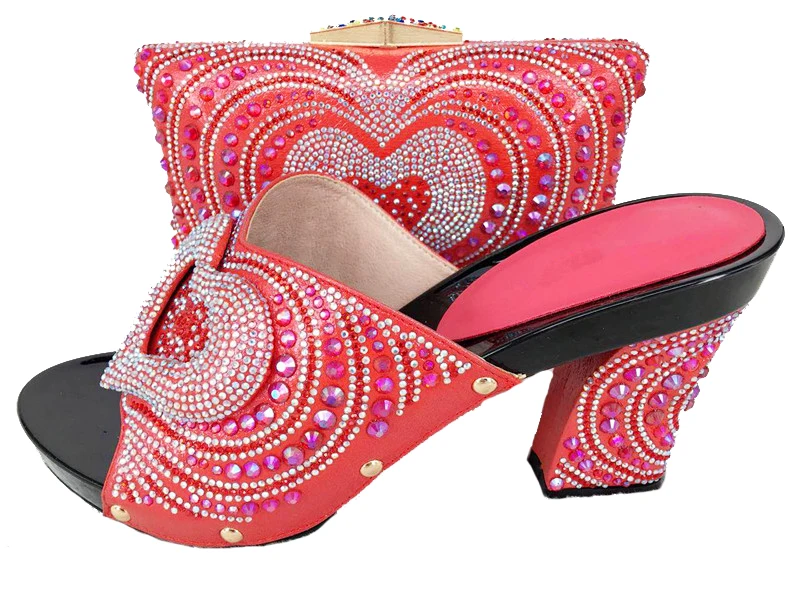 Newest 2017 shoes and bag matching set size 37 to 43 coral clutches bag