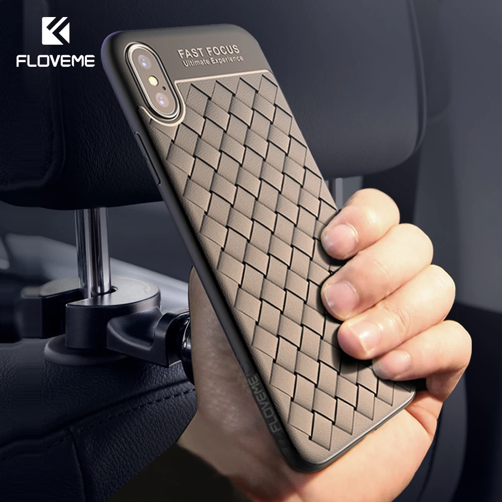 

FLOVEME Soft Silicone Case For iPhone X 7 Luxury Ultra Thin Phone Case For iPhone 7 8 6 6S Plus Grid Weaving Cover Couqe