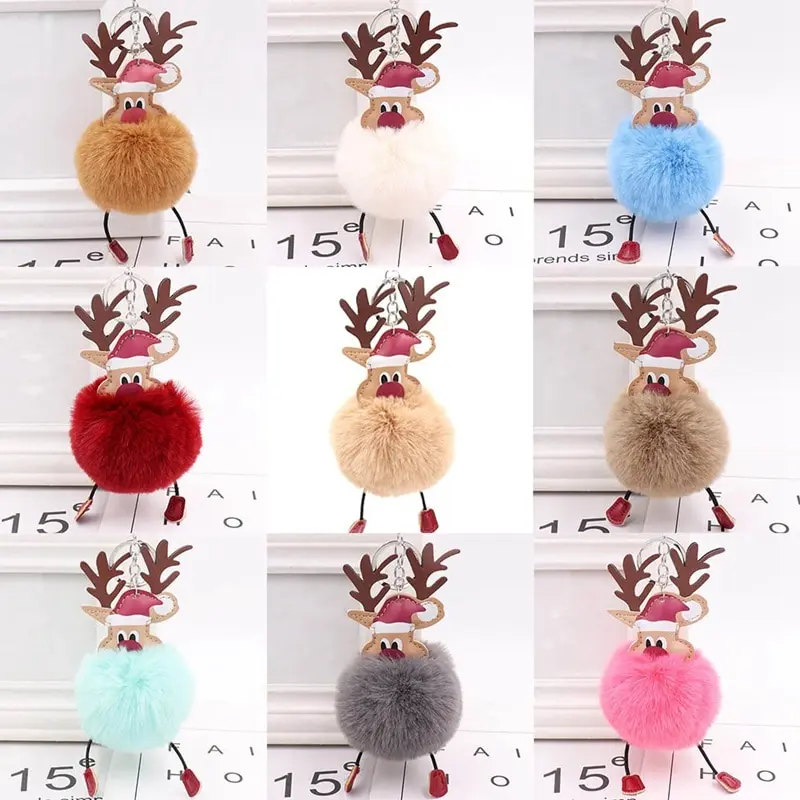 

Women Men Cute Christmas Elk Key Ring Unique Hair Ball Soft Fluffy Keychain Pendant For Bag Decoration Keyring Pendant