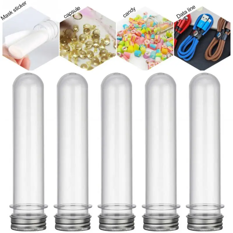 

10Pcs 45ML Plastic Clear Test Tube With Cover Multi-Purpose Storage Bottle for USB Cable Candy Sundries Organizer