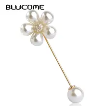 Blucome imitación perla flor broche de la boda Pin para traje de oro de color elegante Lapel Pins mujer broche del palillo del Boutonniere Joyeria