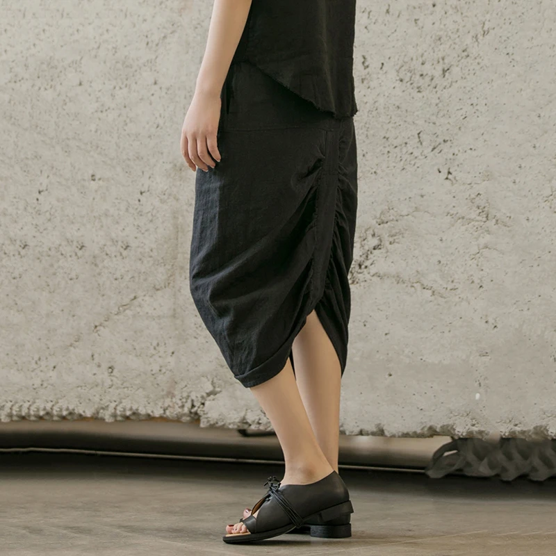 [EAM] новая весенняя летняя черная свободная плиссированная юбка с высокой талией, женская модная юбка средней длины JX613