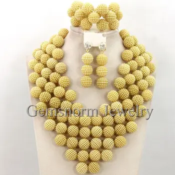 

Elegant Champagne Gold Nigerian African Wedding Beads Jewelry Set Traditional Indian Bridal Beads Set Free Shipping WB479