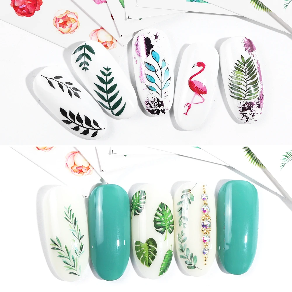 29 шт воды наклейки на ногти цветок лист слайдеры лето фламинго наклейки бабочка татуировки обертывание растение дизайн ногтей украшения LYSTZ808-855