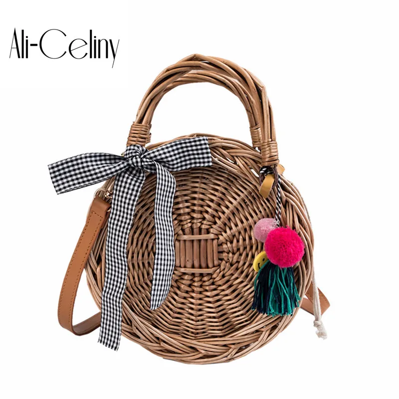

Casual Straw Bag Natural Wicker Tote Bags Women Braided Handbag For Garden Handmade Mini Woven Rattan Bags