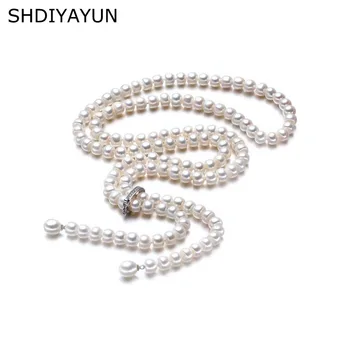 

SHDIYAYUN New Fine Long Pearl Necklace 925 Sterling Silver Jewelry For Women Natural Freshwater Pearl Statement Necklaces Gift