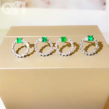 

QYI 18K Stud Earrings White gold Diamond Jewelry Natural Emerald Earrings Women Gold For Women Gift Box Wedding