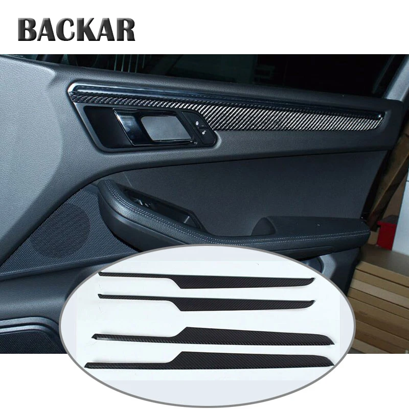 

BACKAR Car Door Panel Trim Carbon Fiber Stickers Faceplate Interior Decoration For Porsche Macan 2015 2016 2017 2018 Accessories