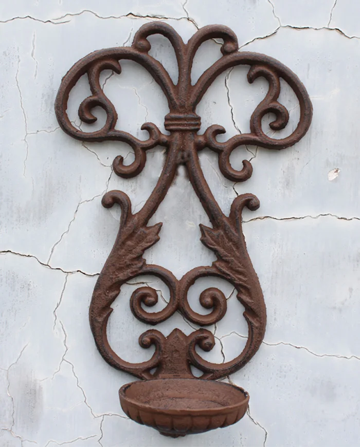 2 Pieces Wall Mounted Sconce Cast Iron Candle Holder Rustic Metal Crafts Candlestick Rural