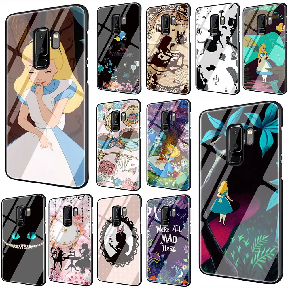 

Alice in Wonderland Tempered Glass Phone Cover Case For Galaxy S7 edge S8 9 10 Plus Note 8 9 10 A10 20 30 40 50 60 70
