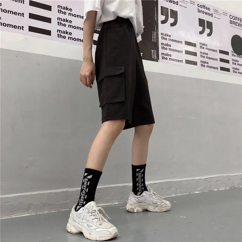 2019 новые летние женские Хлопковые Бриджи Корейская Высокая талия с коротким карманом эластичные свободные повседневные шорты женские