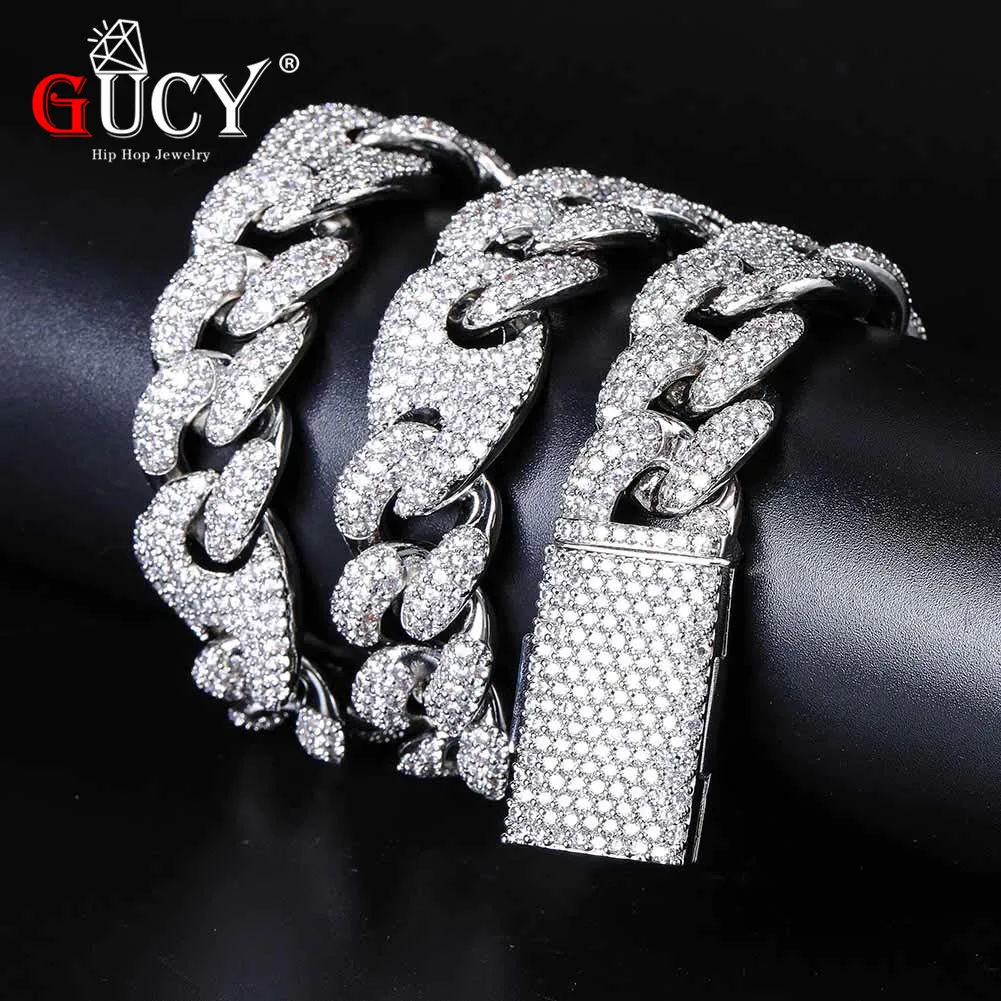

GUCY 20mm Miami New Box Clasp Cuban Link Chain Multicolor Necklace Iced Out Cubic Zirconia Bling Hip Hop for Men Jewelry
