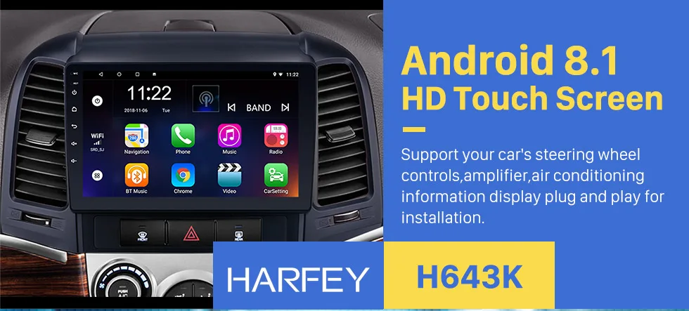 Top Harfey 2Din Android 8.1/7.1 9" Car Radio Stereo For 2005-2012 HYUNDAI SANTA FE Touchscreen Multimedia Player Head Unit GPS navi 0