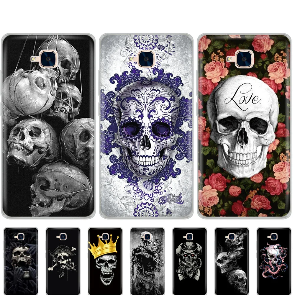 

case for Huawei Honor 5C Case Silicone russian Version Cover for Honor 5C coqa Without Fingerprint Hole skull skeleton ghost