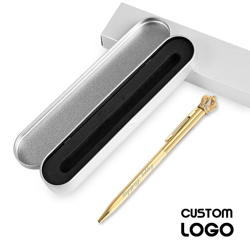 

1pc Cute Crown Metal Rotating Ballpoint Pens Student Stationery Ballpoint Pen Laser Custom LOGO Engraving Name Creative Gift Pen