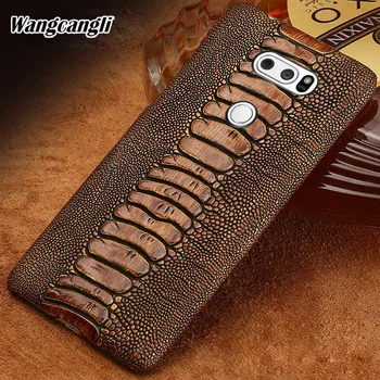 

Wangcangli cowhide phone case for LG G7 ostrich foot texture phone case Genuine leather half-pack phone protection case