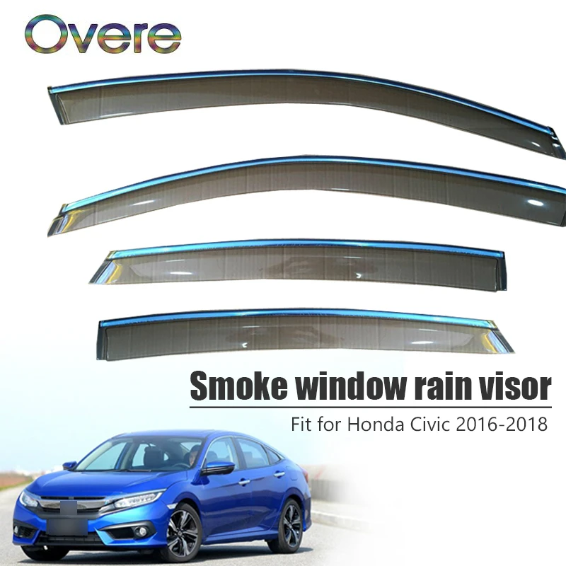 Overe 4 шт/1 Набор Дымовое окно дождевой козырек для Honda Civic 2016 2017 2018 авто-Стайлинг