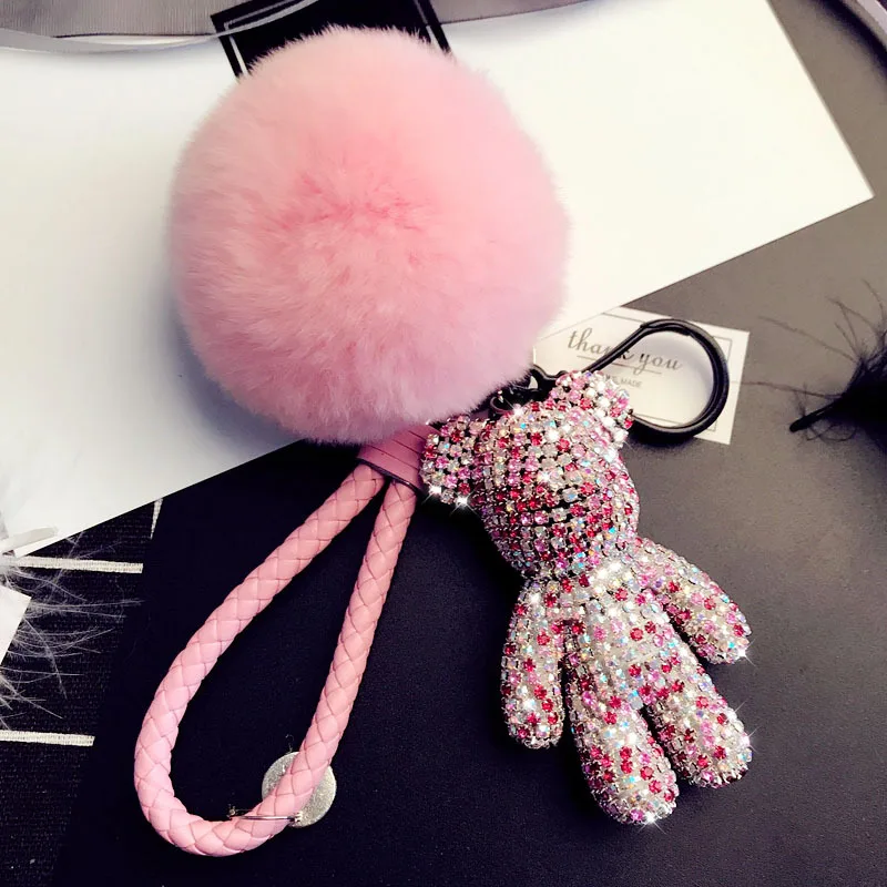 

Cartoon Full Rhinestone Rabbit Fur Pom Pom Violence Gloomy Bear Keychain Car Purse Charm Key Chain Pendant Trinkets Gift Llavero