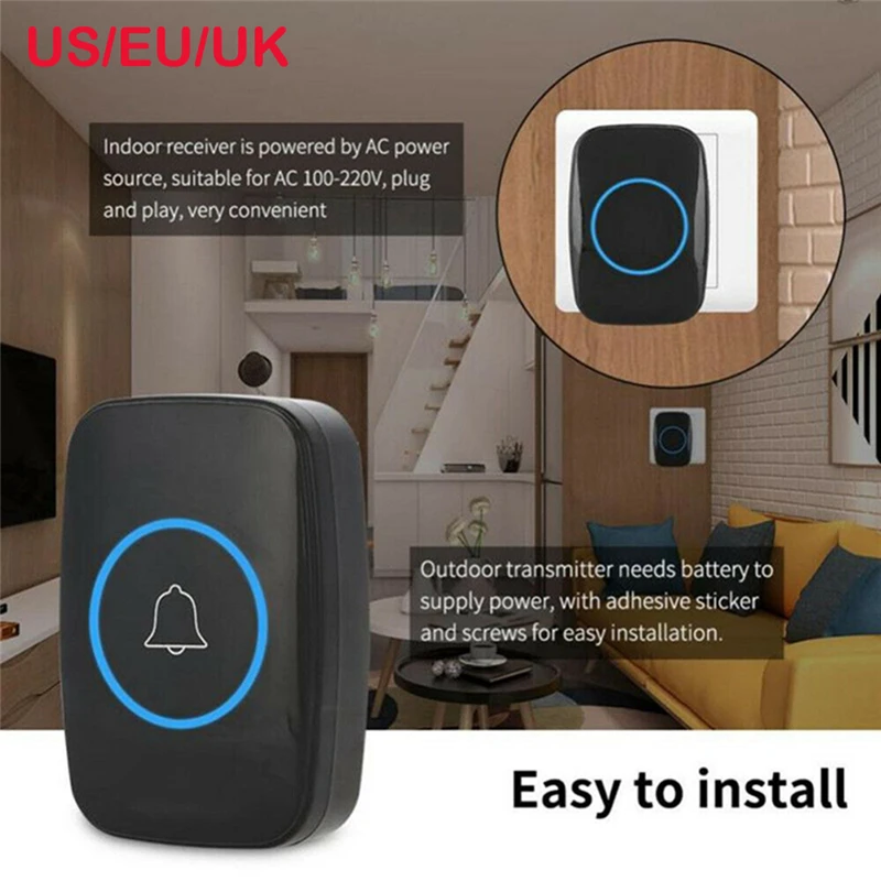 Wireless Door Bell Waterproof Home Wireless Doorbell Smart LED Light Calling Bell 2 Receiver and 1 Transmitter Ringtones 38 pcs Wireless Door Bell Waterproof Home Wireless Doorbell Smart LED Light Calling Bell 2 Receiver and 1 Transmitter Ringtones 38 pcs