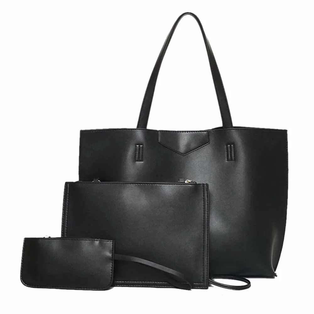 

3 Set Handbags Casual Tote Bag PU Leather Women Messenger Bags Women Clutch Bag Female Purse Solid Shoulder Bags for Office Lady