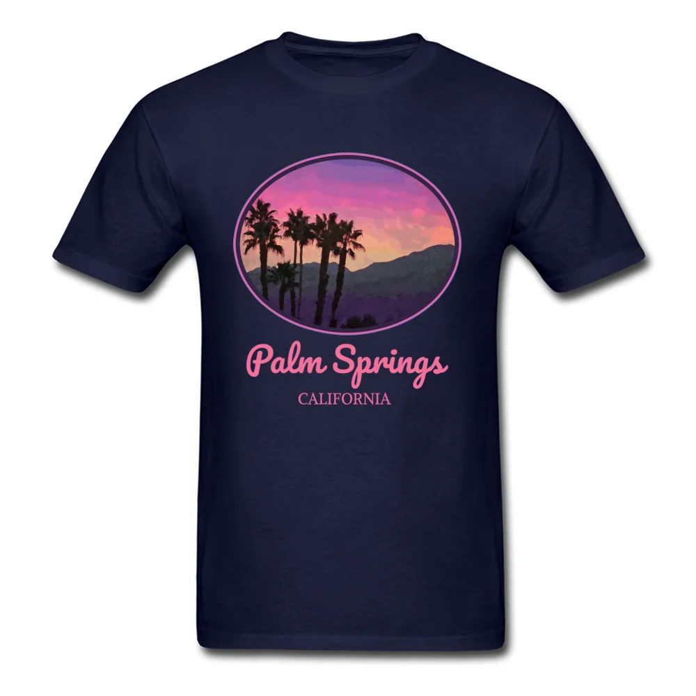 Mens 2018 New Normal Tops T Shirt Crewneck NEW YEAR DAY 100% Cotton Top T-shirts Fashionable Short Sleeve Customized Tee Shirts Palm Springs California. Sunset Mountains Palm Trees Cool Retr navy