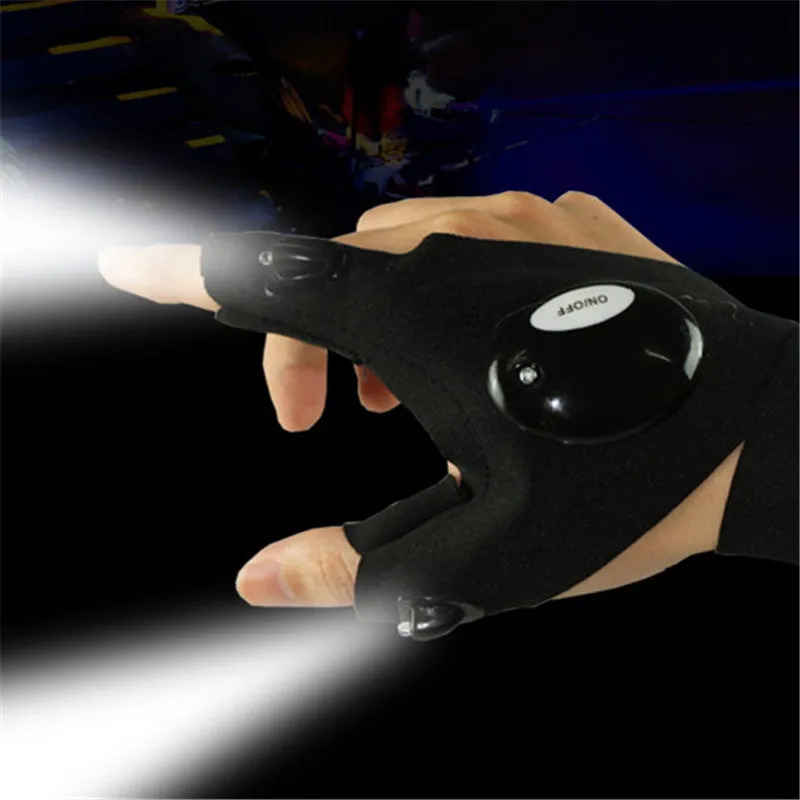 1pcs Fishing Strap Fingerless Gloves LED Flashlight Magic Strap