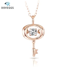 DovEggs 10K Rose Gold Center 0.1ct Carat Diamond Pendant Necklaces For Women Key Shaped Dancing Diamond Necklace Fine Jewelry DovEggs 10K Rose Gold Center 0.1ct Carat Diamond Pendant Necklaces For Women Key Shaped Dancing Diamond Necklace Fine Jewelry
