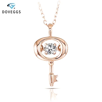 

DovEggs 10K Rose Gold Center 0.1ct Carat Diamond Pendant Necklaces For Women Key Shaped Dancing Diamond Necklace Fine Jewelry