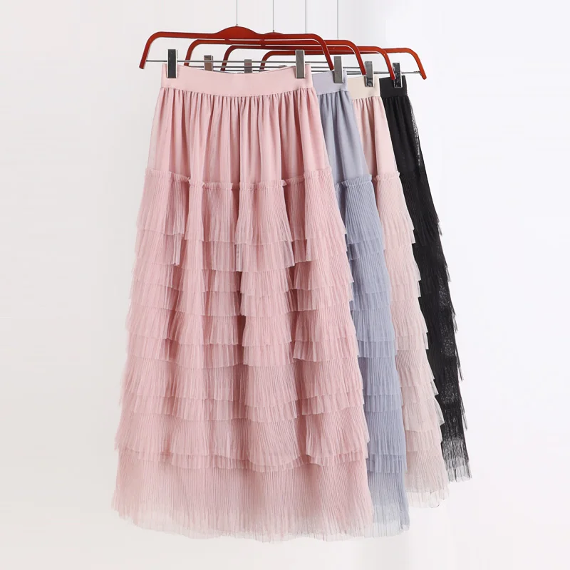 C35 new high waist slim double screen cake skirt in autumn and winter | Женская одежда