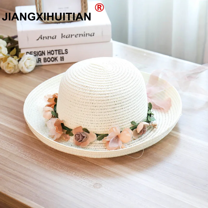 

2018 Hot Summer Casual Women Ladies Wide Brim Flowers Beach hat Sun Straw Hat Elegant Floppy Bohemia Cap For Women and girls