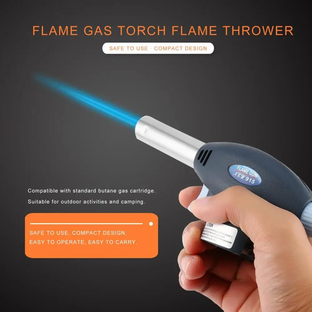 

Flame Gas Torch Flame Thrower Automatic Piezoelectricity Ignite Outdoor Camping BBQ Soldering Welding Refillable Cook Tool