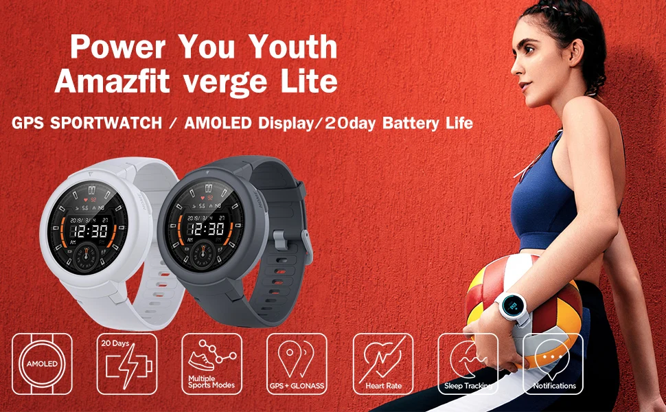 Новейшие Смарт-часы Origina Amazfit Verge Lite, срок службы батареи 20 дней, Huami, verge2, GPSwatch, AMOLE, цветной экран, глобальная версия