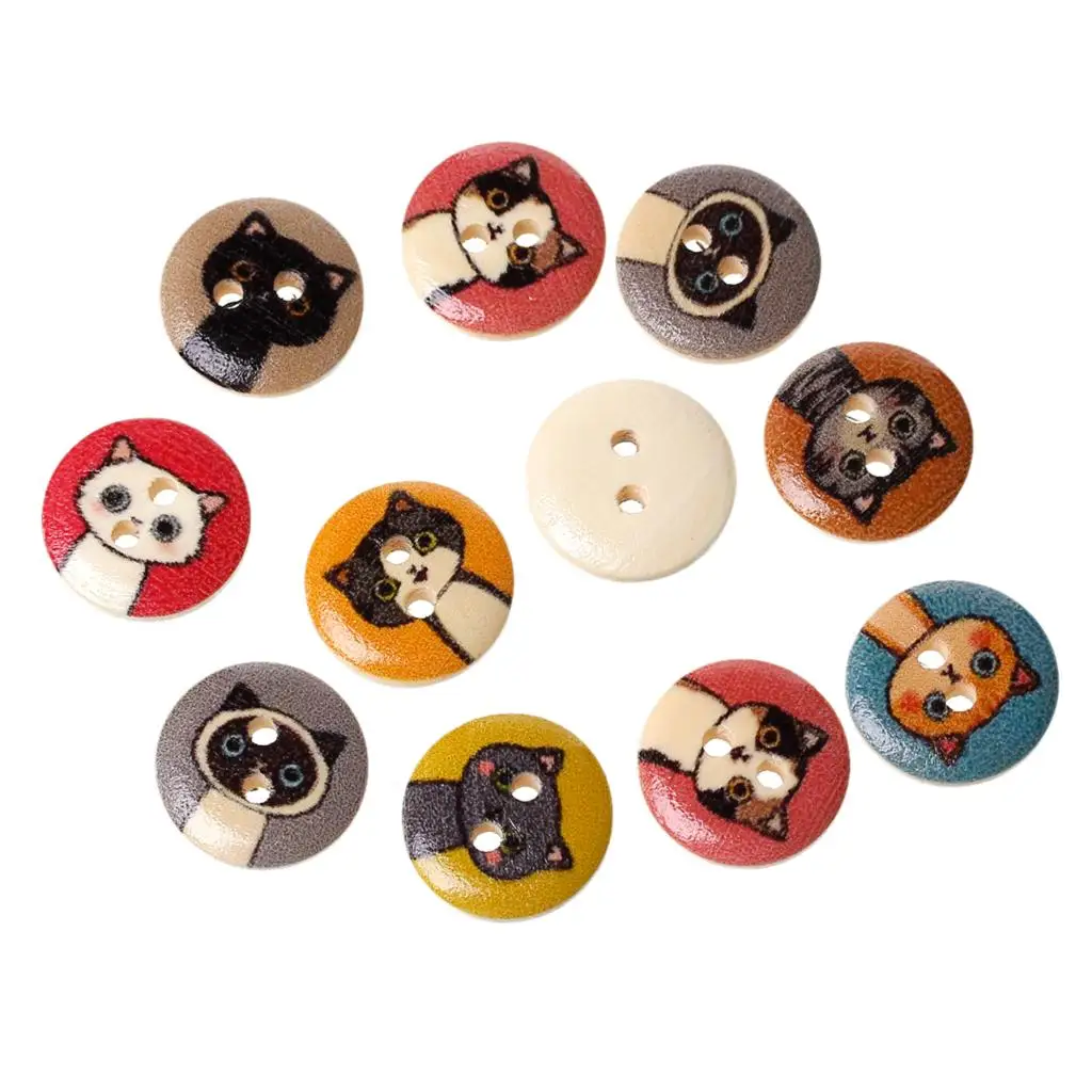 

Wood Sewing Scrapbooking Button Round At Random Two Holes Cat Pattern 15mm Dia, 20 PCs 2015 new