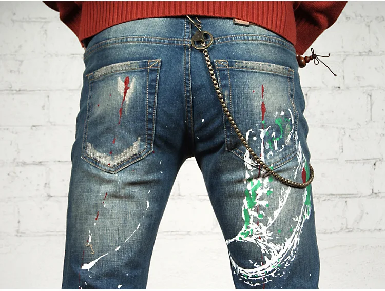 Мужские облегающие джинсы мужские потертые байкерские джинсы хип-хоп брюки мужские брюки-карандаш вымытые цветные джинсы для мужчин